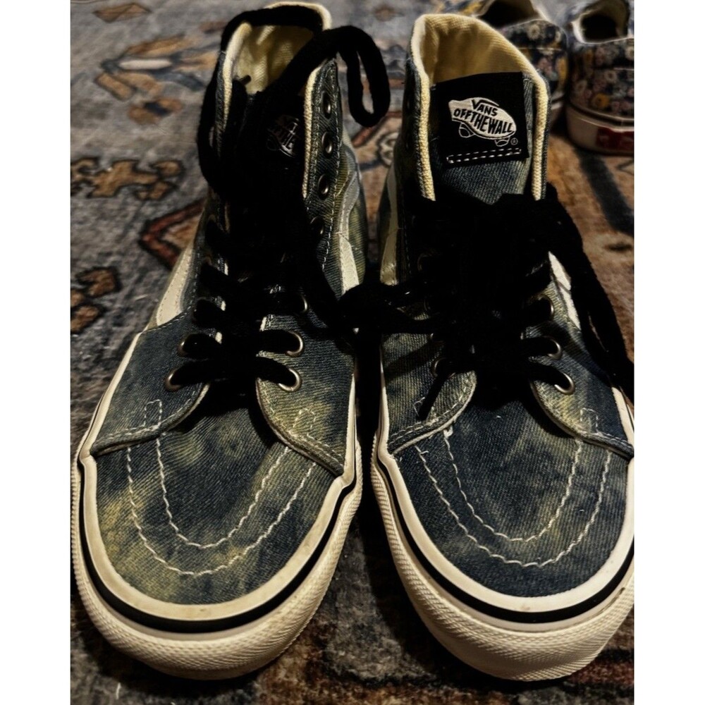 Vans Sk8-Hi Tapered Denim Embroidery Skulls Shoes Men 5 Women 6.5 Acid Wash